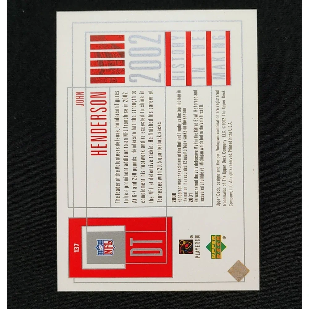 2002 Upper Deck‎ Piece Of History in the Making 287/2002 John Henderson #137